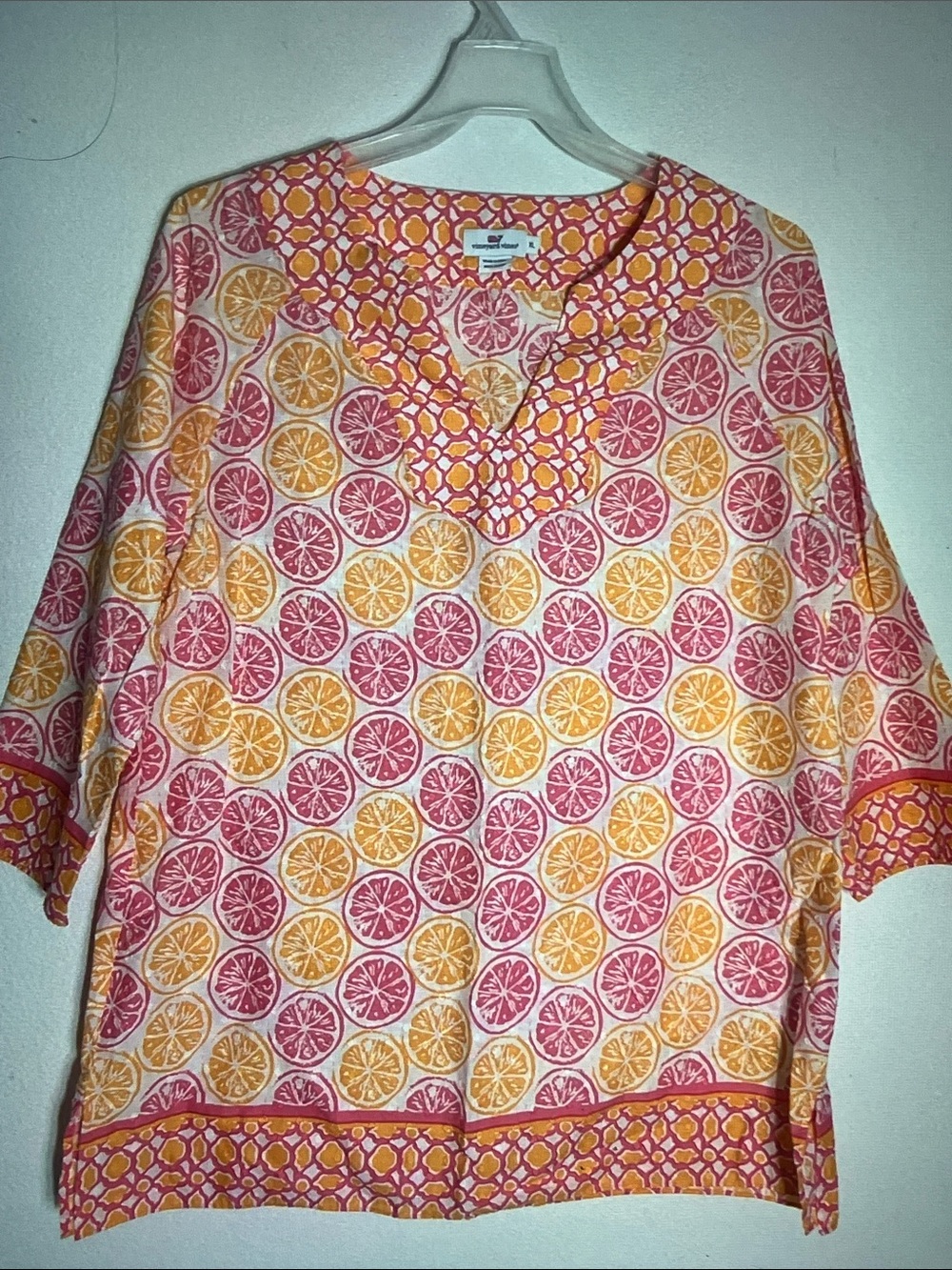 Vineyard Vines Pink and Yellow Citrus-Print Tunic Top